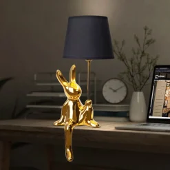 Helge tafellamp, goud, hoogte 45 cm, keramiek/stof