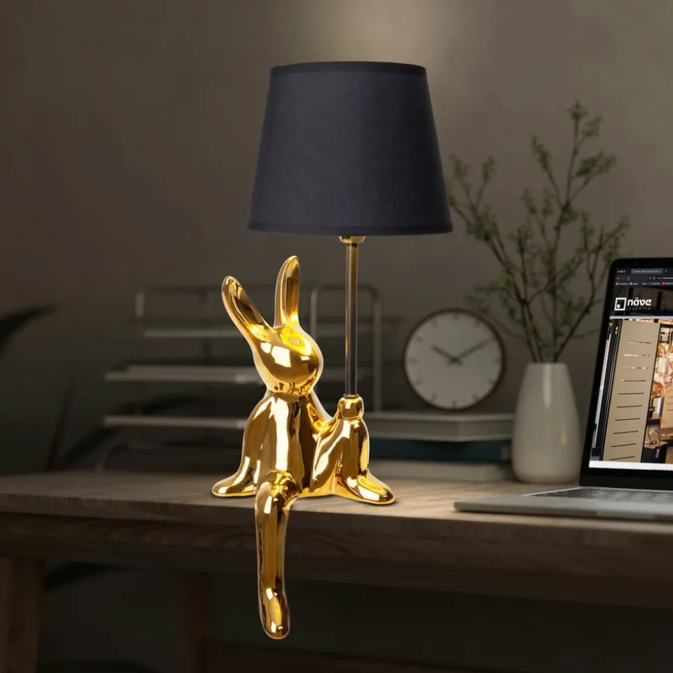 Helge tafellamp, goud, hoogte 45 cm, keramiek/stof