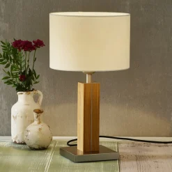 HerzBlut Dana tafellamp met houten voet eiken