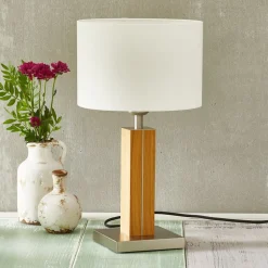 HerzBlut Dana tafellamp met houten voet eiken