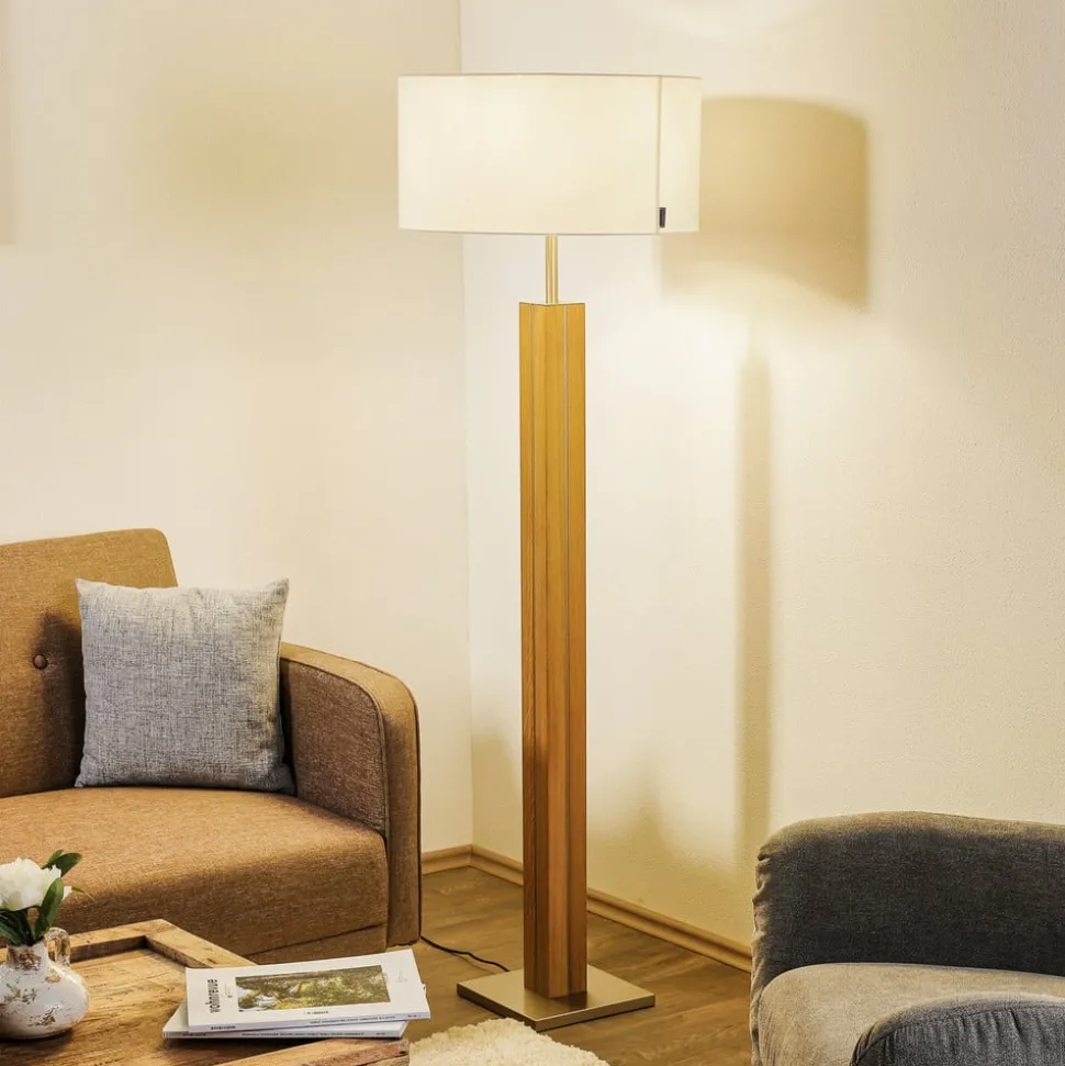 HerzBlut Dana vloerlamp, eiken natuur, wit