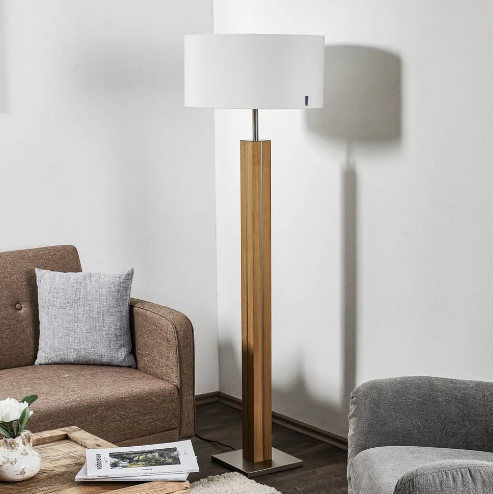 HerzBlut Dana vloerlamp, eiken natuur, wit