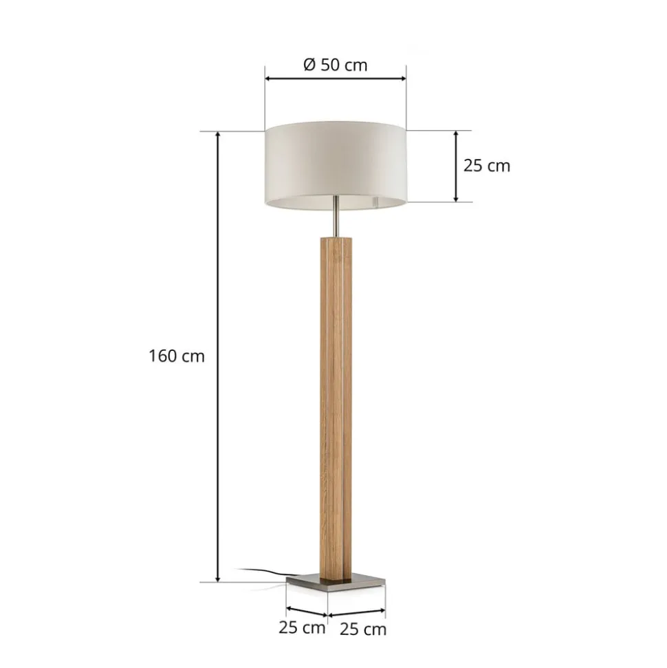 HerzBlut Dana vloerlamp, eiken natuur, wit
