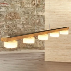 HerzBlut LED hanglamp Estelle, geolied eiken, 6-lamps