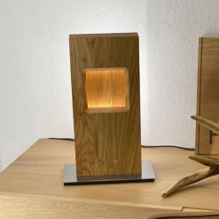 HerzBlut Pan LED tafellamp, eiken geolied, dimbaar