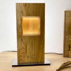 HerzBlut Pan LED tafellamp, eiken geolied, dimbaar