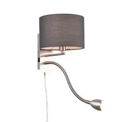 Hotel wandlamp met LED leeslampje, rond, grijs