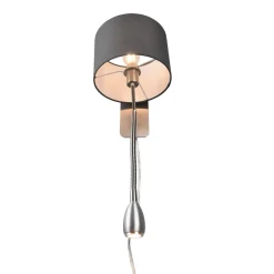 Hotel wandlamp met LED leeslampje, rond, grijs
