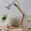 Houten bureaulamp met witte kap Shivanja
