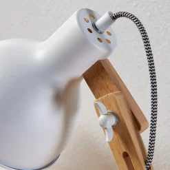 Houten bureaulamp met witte kap Shivanja