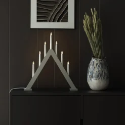 Houten kandelaar, 7-lamps, hoogte 50cm grijs