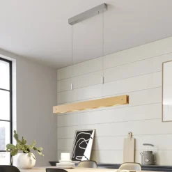 Houten LED hanglamp Karinja met dimmer, natuur