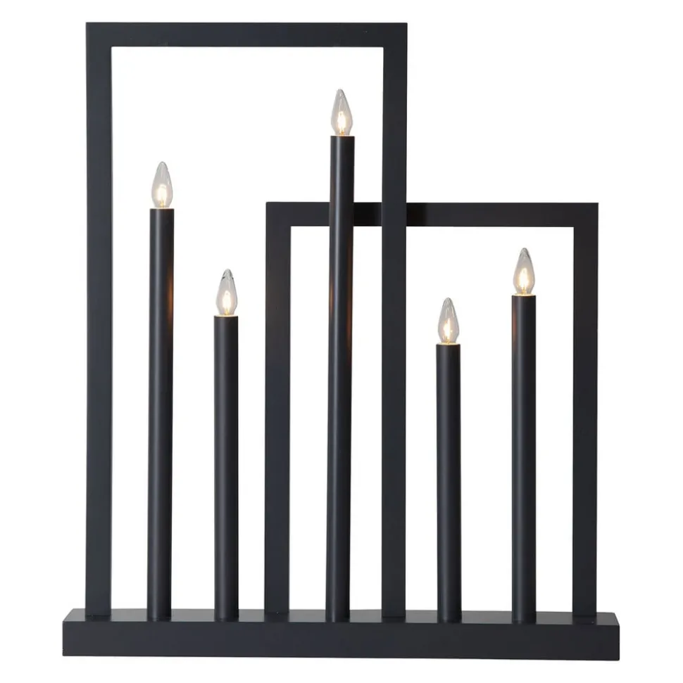 Houten raam kandelaar Frame, 5-lamps, donkergrijs