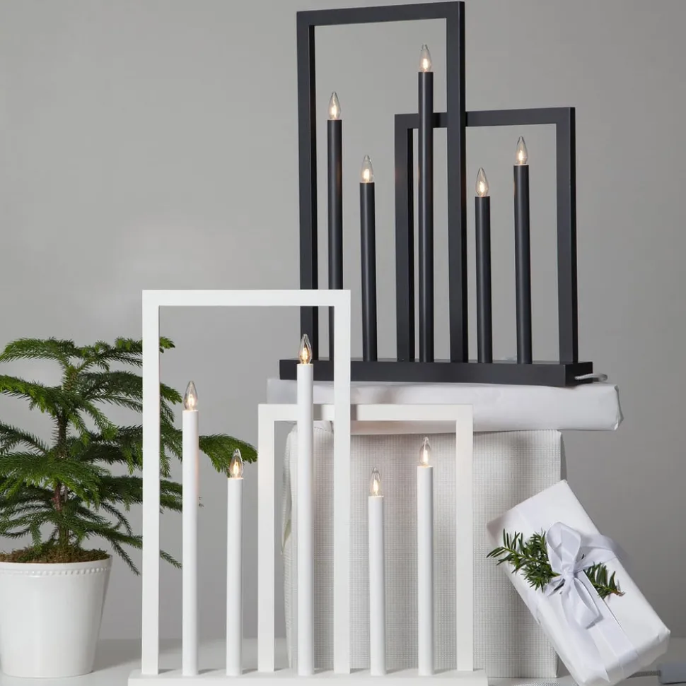 Houten raam kandelaar Frame, 5-lamps, donkergrijs