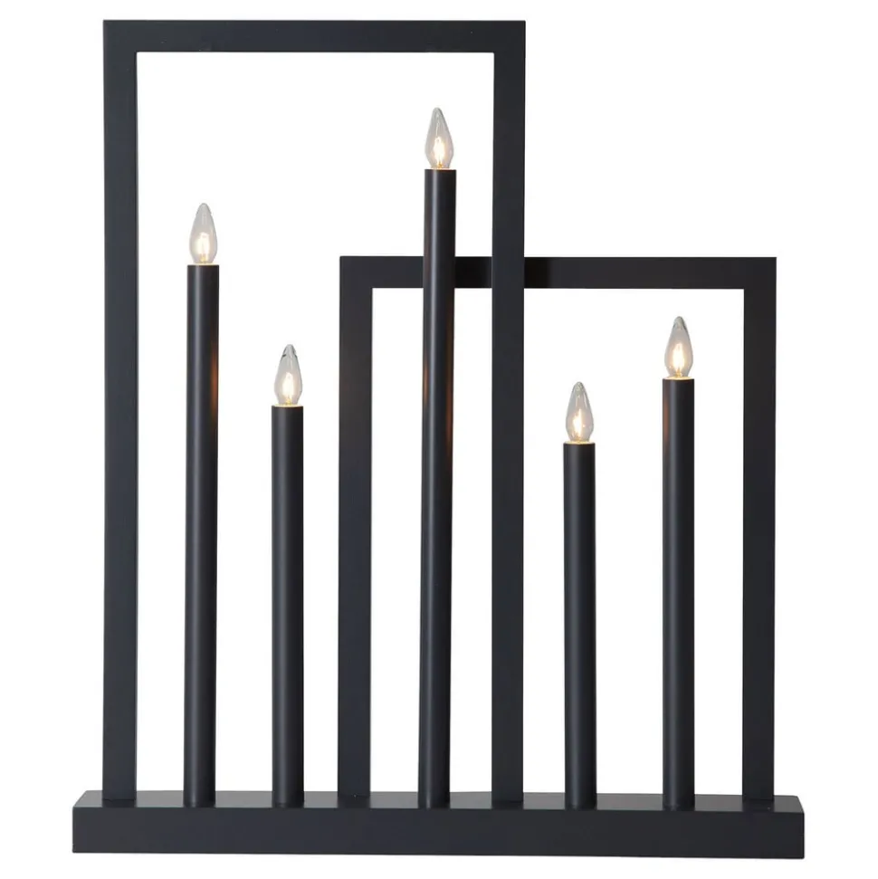 Houten raam kandelaar Frame, 5-lamps, donkergrijs