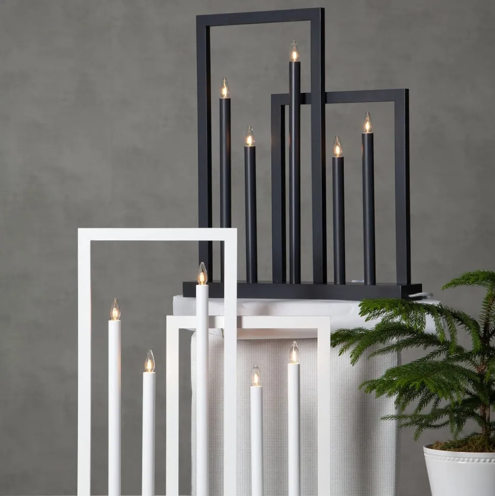 Houten raam kandelaar Frame, 5-lamps, donkergrijs