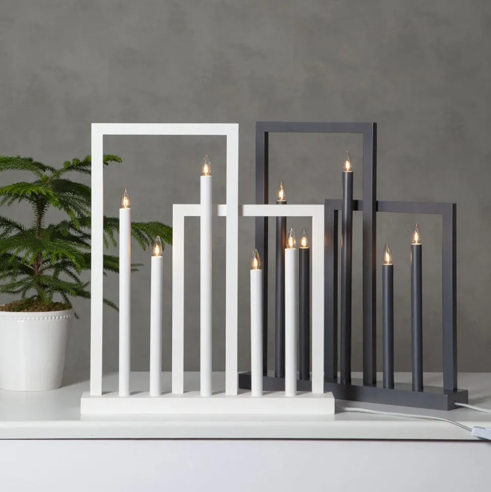 Houten raam kandelaar Frame, 5-lamps, donkergrijs