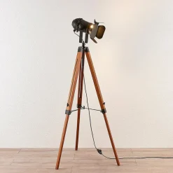 Houten vloerlamp Hilma met tripod statief