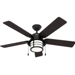 Hunter Santorini ventilator m. licht, hout/zwart