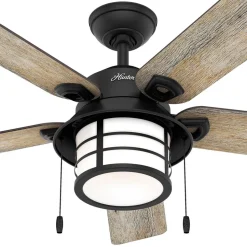 Hunter Santorini ventilator m. licht, hout/zwart