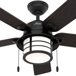 Hunter Santorini ventilator m. licht, hout/zwart