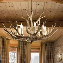 Ideal Lux Chalet kroonluchter, beige, kunsthars, 8-lamps