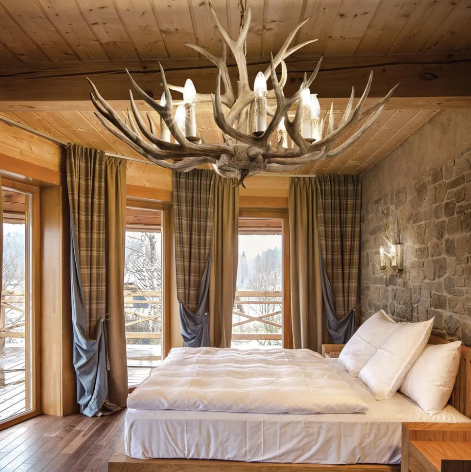 Ideal Lux Chalet kroonluchter, beige, kunsthars, 8-lamps