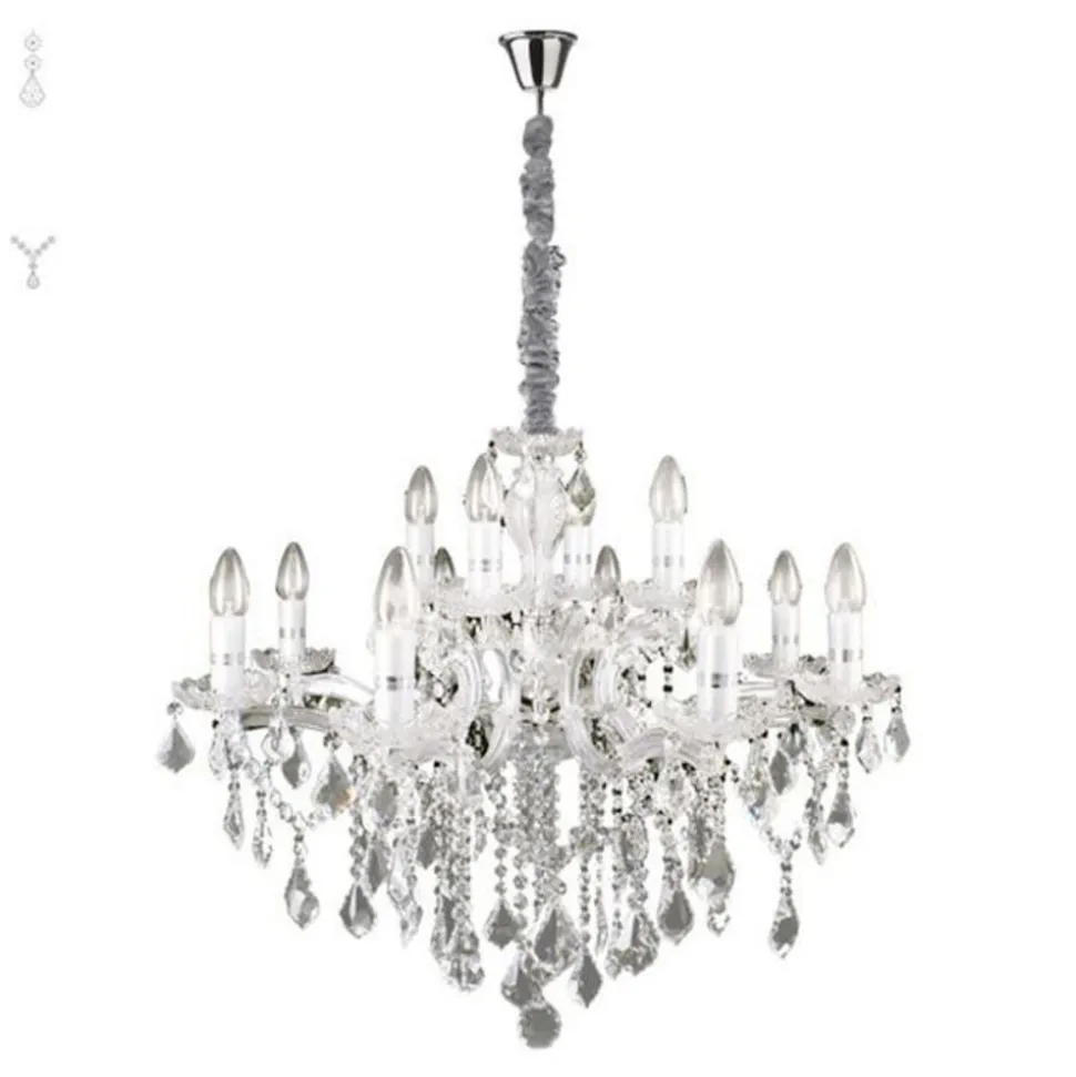 Ideal Lux kroonluchter Florian chroomkleurig, kristal, 12flg.