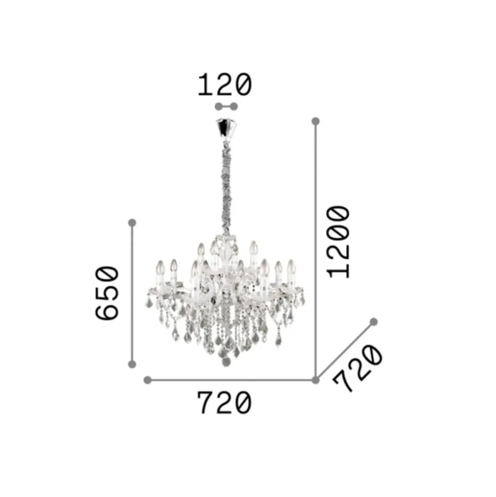 Ideal Lux kroonluchter Florian chroomkleurig, kristal, 12flg.