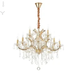 Ideal Lux kroonluchter Napoleon, goudkleurig, kristal 12flg.