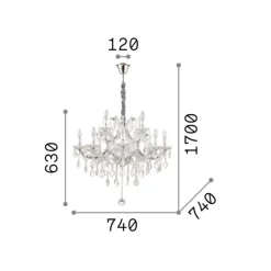 Ideal Lux kroonluchter Napoleon, goudkleurig, kristal 12flg.