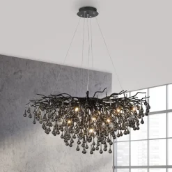 IJspegel kroonluchter, zwart, glas hangend, lengte 100 cm