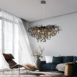 IJspegel kroonluchter, zwart, glas hangend, lengte 100 cm