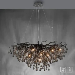 IJspegel kroonluchter, zwart, glas hangend, lengte 100 cm