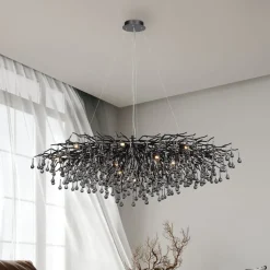 IJspegel kroonluchter, zwart, glas hangend, lengte 150 cm