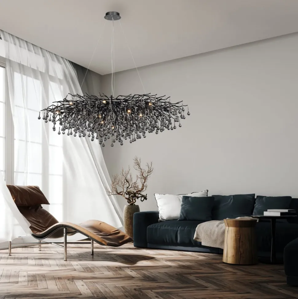 IJspegel kroonluchter, zwart, glas hangend, lengte 150 cm