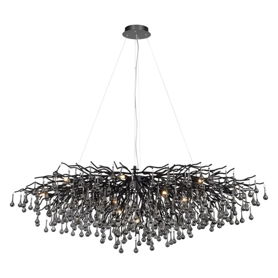 IJspegel kroonluchter, zwart, glas hangend, lengte 150 cm