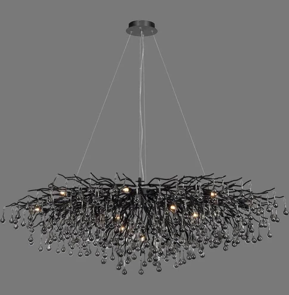 IJspegel kroonluchter, zwart, glas hangend, lengte 150 cm