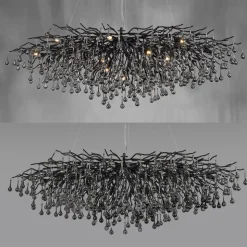 IJspegel kroonluchter, zwart, glas hangend, lengte 150 cm