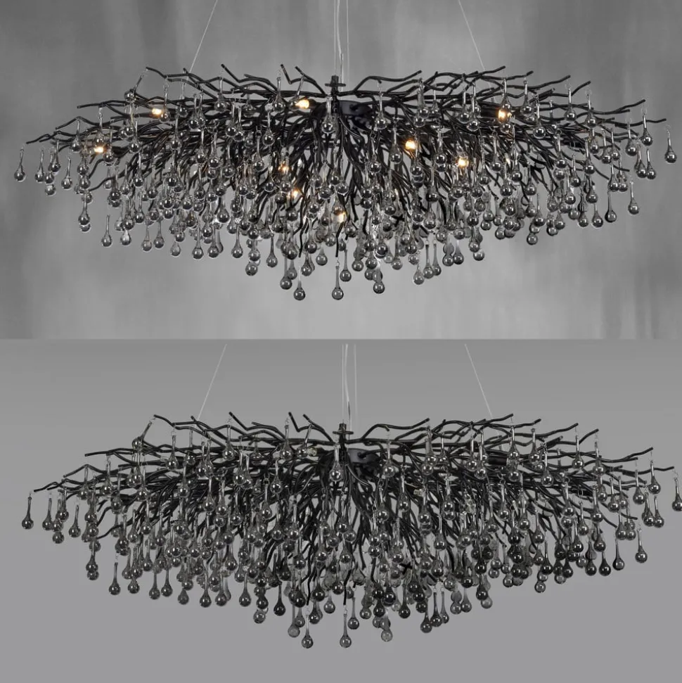 IJspegel kroonluchter, zwart, glas hangend, lengte 150 cm