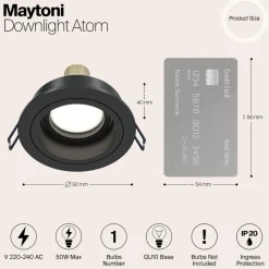 Inbouwlamp Akron, instelbaar, rond, zwart