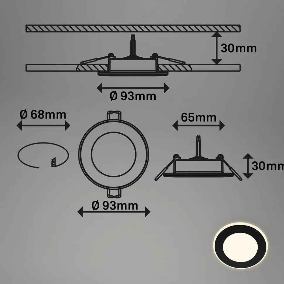 Inbouwlamp Gima, zwart, 3.000 K, set van 3