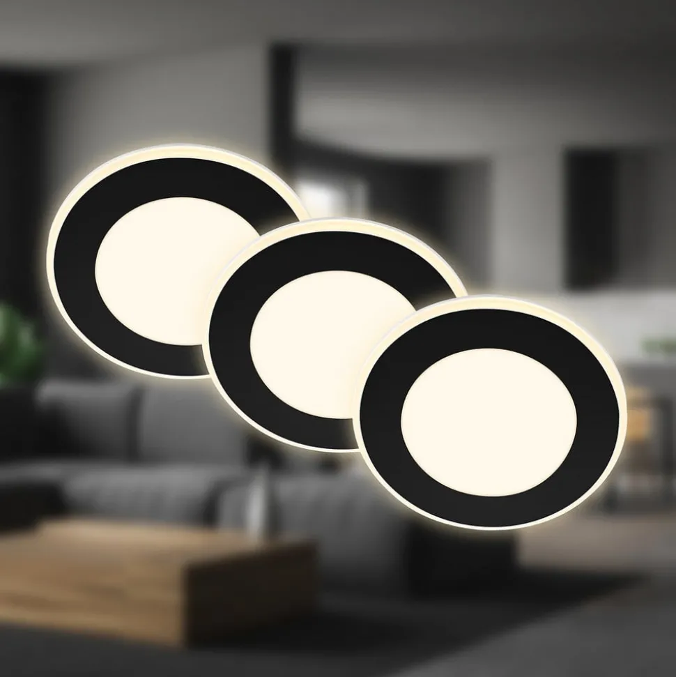 Inbouwlamp Gima, zwart, 3.000 K, set van 3