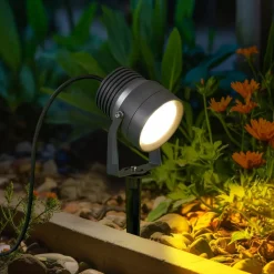 Irina buitenspot, grondspies, stekker, grijs, metaal