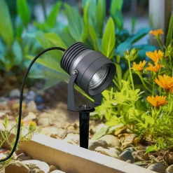 Irina buitenspot, grondspies, stekker, grijs, metaal