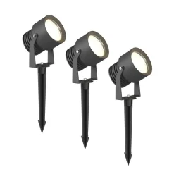 Irina buitenspot LED, set van 3, grondspies, stekker, grijs