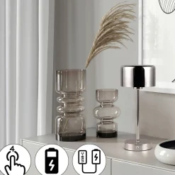 Jeff LED tafellamp, chroomkleurig, hoogte 30 cm, metaal