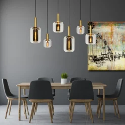 Joanet hanglamp, rookgrijs/zwart, glas, 132 cm lang