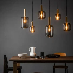 Joanet hanglamp, rookgrijs/zwart, glas, 132 cm lang