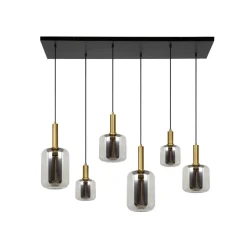 Joanet hanglamp, rookgrijs/zwart, glas, 132 cm lang